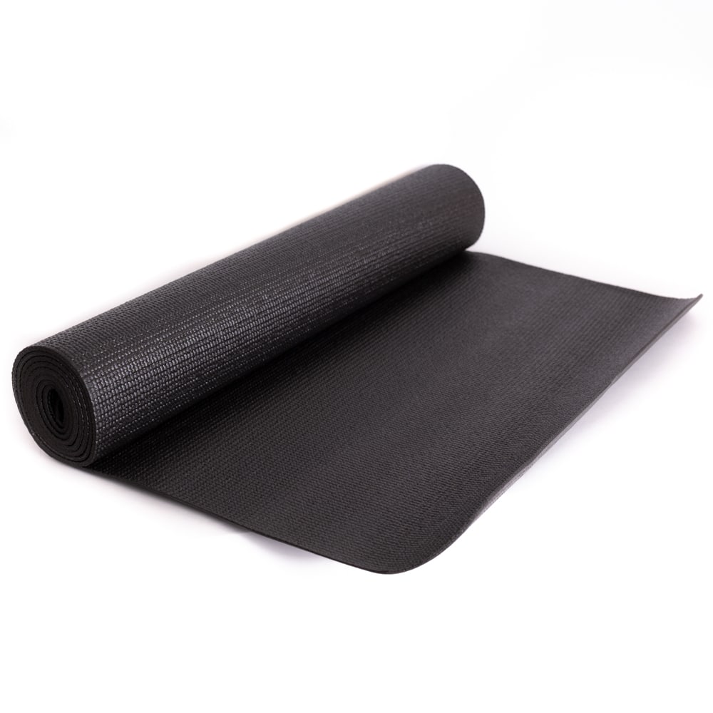 schwarze Yogamatte auf weißem Hintergrund