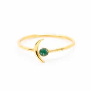 Geburtsstein Mond Ring Smaragd Mai - 925 Silber - verstellbar
