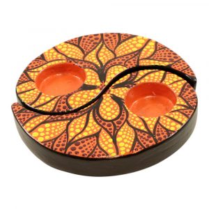 Teelichthalter aus Keramik Mandala Orange Punkte
