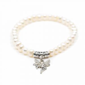 Edelstein-Armband Weiße Kartoffel-Perlen mit Engel