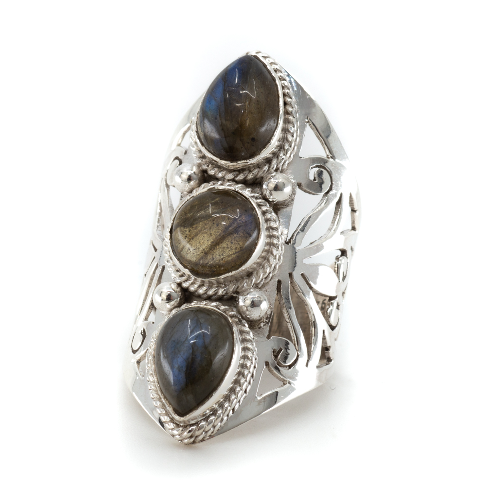 Edelstein-Ring Labradorit 925 Silber "Faehsida" (Größe 17)