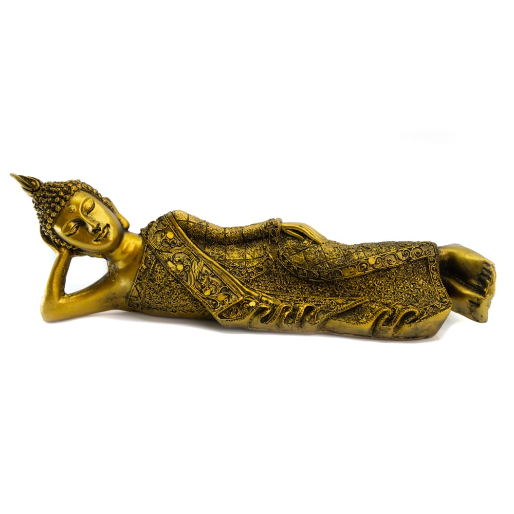 Thai Buddha Bild liegend Polyresin Goldfarbe - 35 x 8 cm