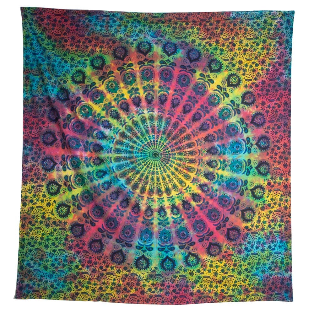 Authentisches Mandala-Wandtuch Baumwolle Regenbogen (225 x 210 cm)