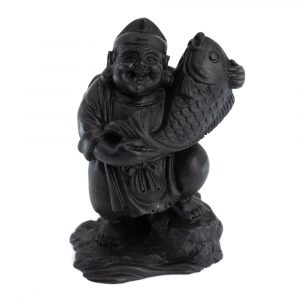 Schungit Statue Happy Buddha mit heiligem Fisch gepresst