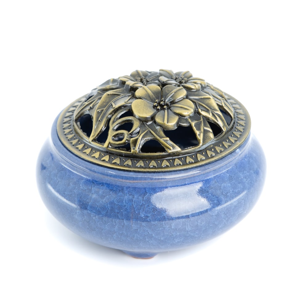 Traditionelle tibetische Keramik-Räucherstäbchen-Brenner blau