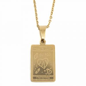 Amulett Stahl Gold Tarot 'Die Liebenden'