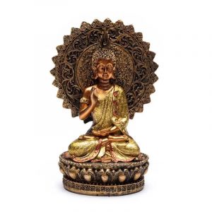 Buddha Beruhigend mit Aura und Thron -- 12,8x8x18,5cm