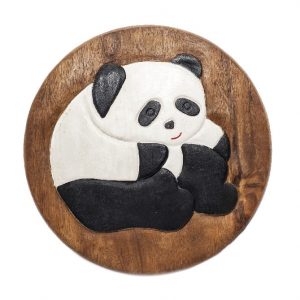 Hocker mit Panda 27cm Akazienholz