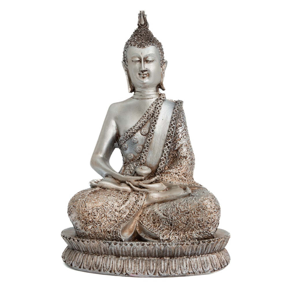 Thai Buddha Meditierend Silber und Bronze -28 cm