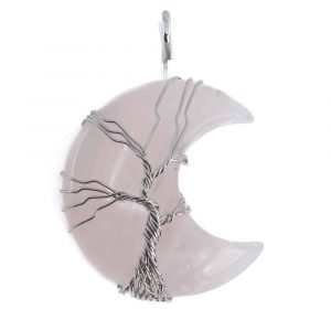 Edelstein-Anhänger Baum des Lebens Mond Rosenquarz (4 cm)