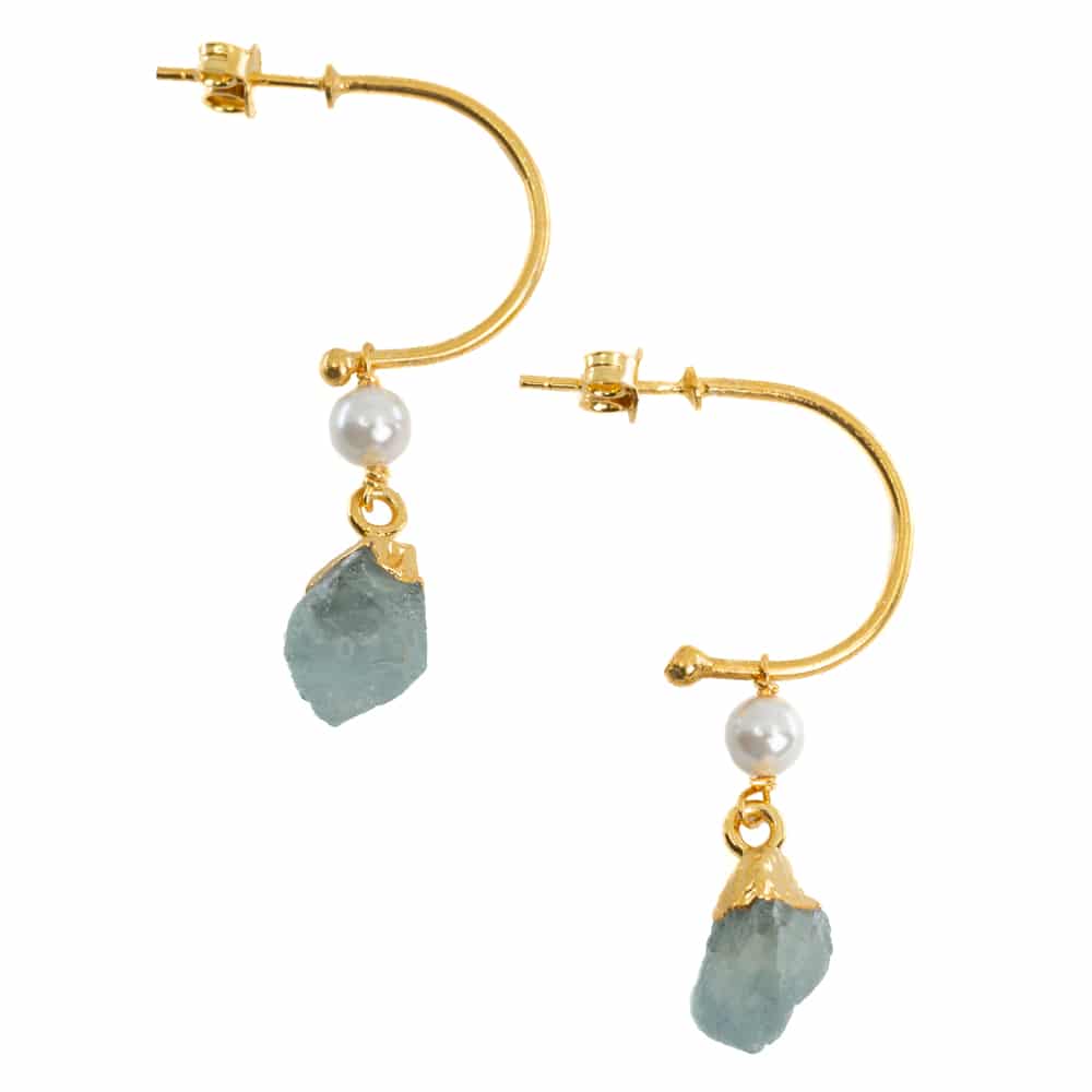 Edelstein-Ohrringe Perle und Aquamarin 925 Silber Gold (45 mm)