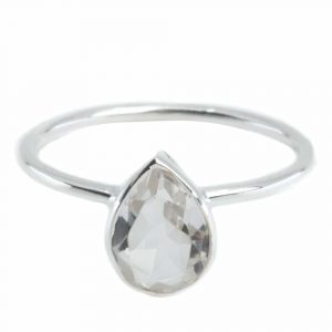 Edelstein Ring Bergkristall - 925 Silber - Birnenform (Größe 17)