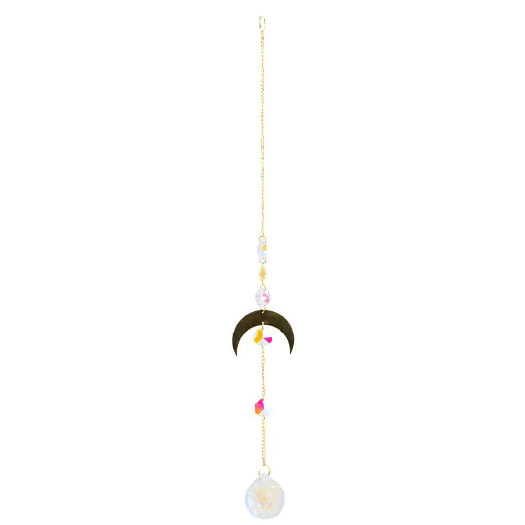 Feng Shui Regenbogen-Anhänger Kristall Mondsichel Gold (35 cm)