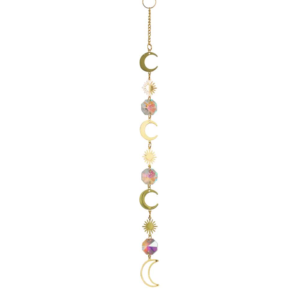 Feng Shui Regenbogen-Anhänger Dreifache Sonne und Mond Gold (24 cm)