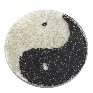 Orgonit Untersetzer - Schwarzer Turmalin Selenit - Yin Yang (10 cm)