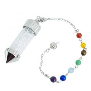 Pendel-Edelstein-Bergkristall-Kapsel mit 7 Chakra-Perlen Kette