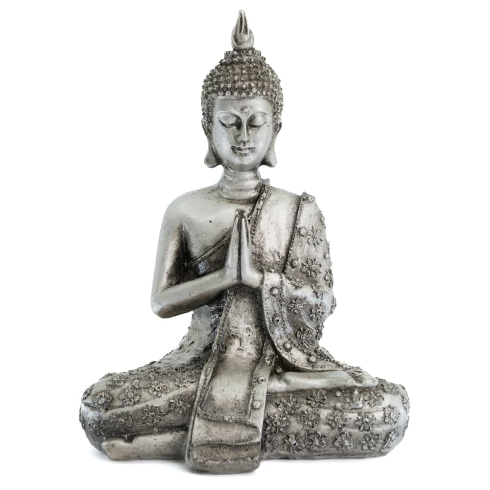 Thai Buddha Statue Meditierend Polyresin Grau - 14 x 9 x 20 cm