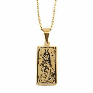 Amulett Stahl goldfarbenes Tarot 'Die Hohepriesterin'
