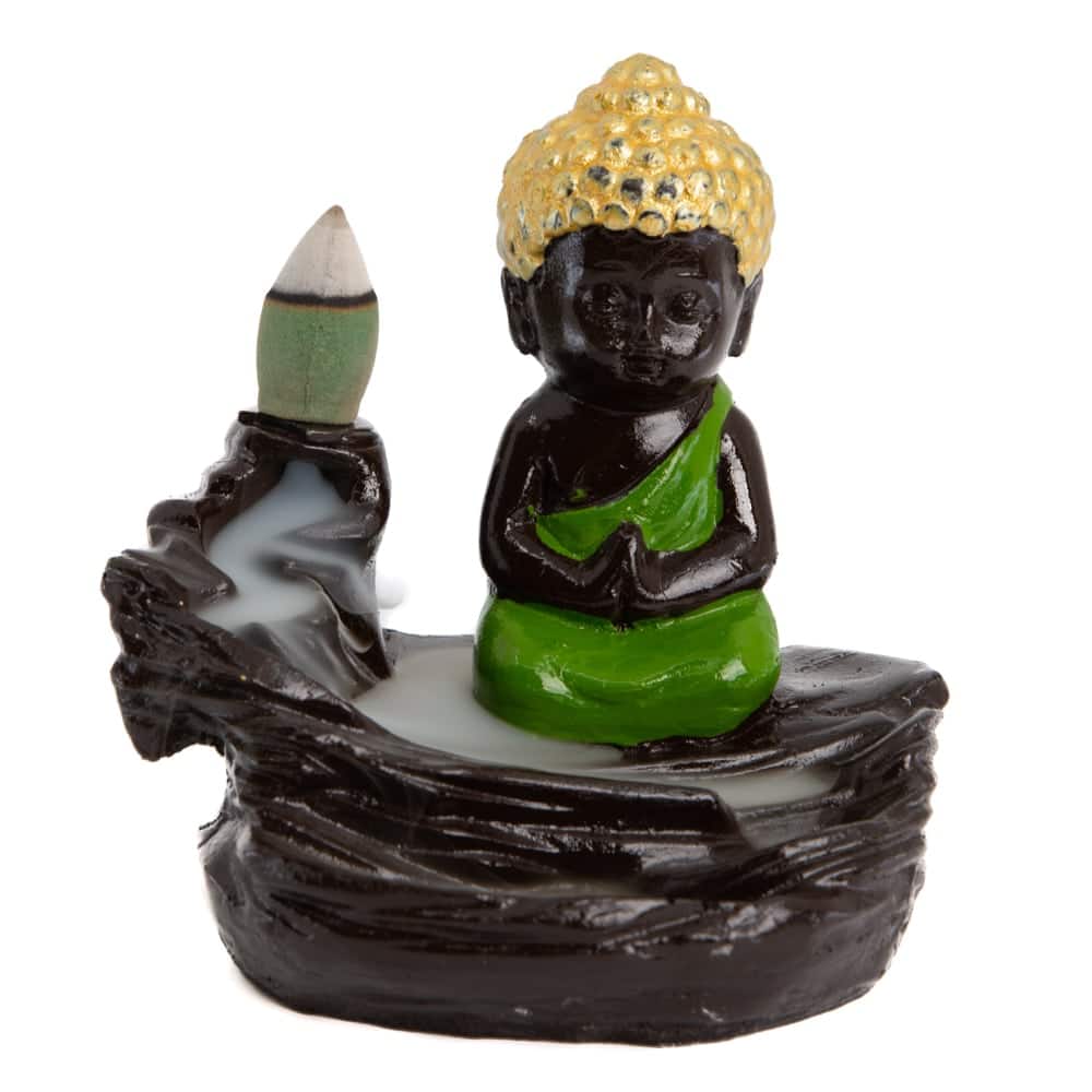 Backflow Räucherstäbchen-Halter Meditierender Buddha (95 mm) mit Kegeln