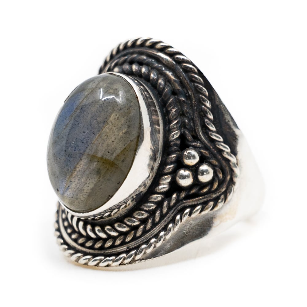 Edelstein-Ring Labradorit 925 Silber "Omara" (Größe 17)