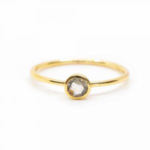 Geburtsstein Ring Bergkristall April - 925 Silber Vergoldet (Größe 17)