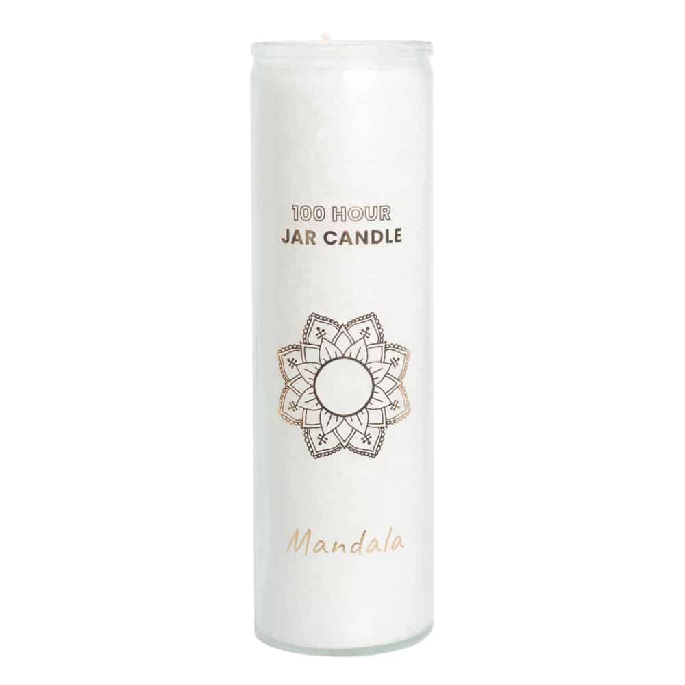Fair Trade Mandala Stearin-Kerze im Glas - Weiß (100 Brennstunden)