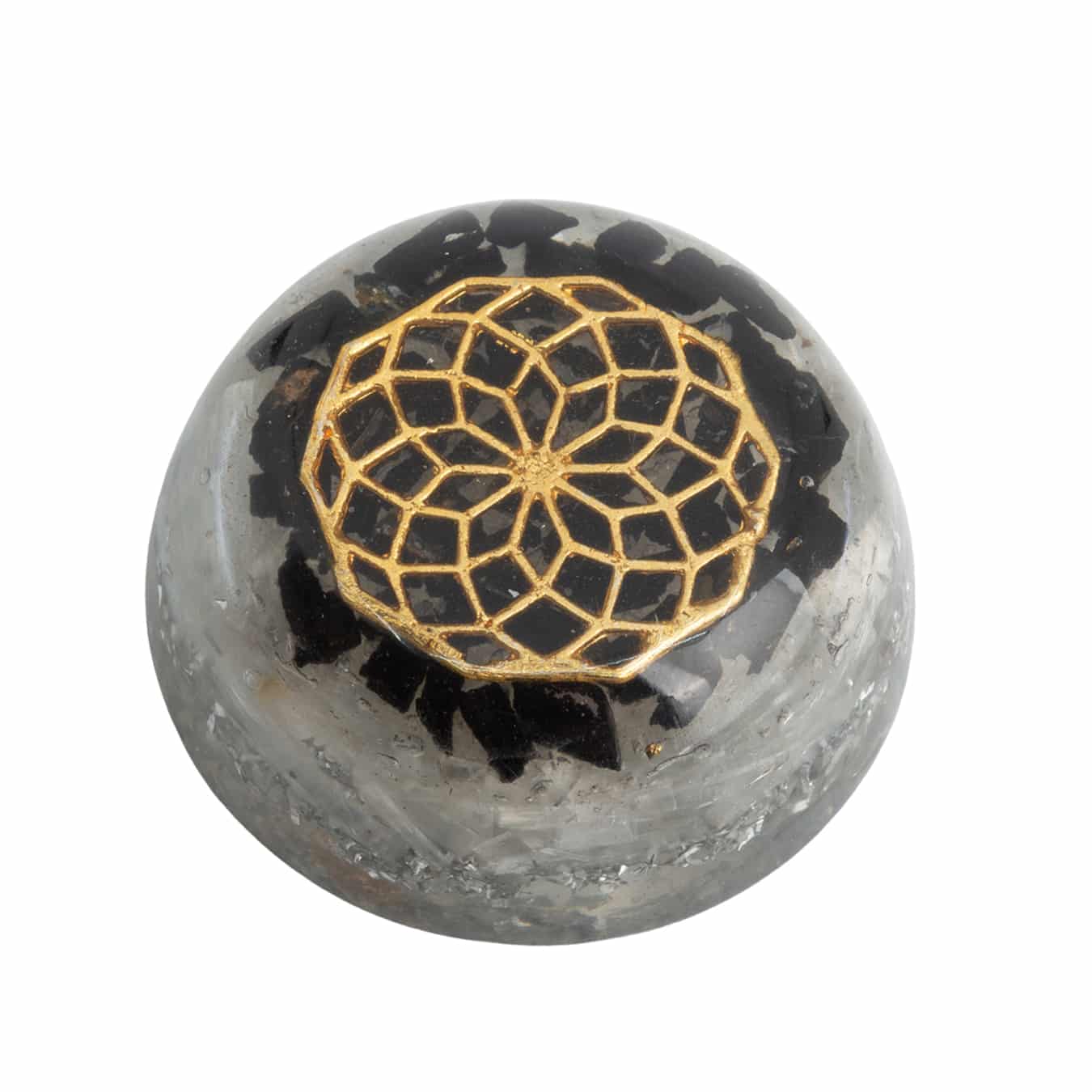 Orgonit Kuppel Selenit und Schwarzer Turmalin Mandala für Schutz (68 mm)