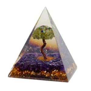 Orgonit Pyramide Amethyst mit Peridot Baum (90 mm)