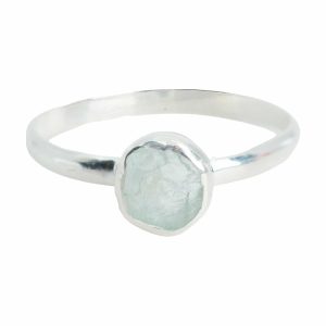 Geburtsstein Ring ungeschliffener Aquamarin März - 925 Silber