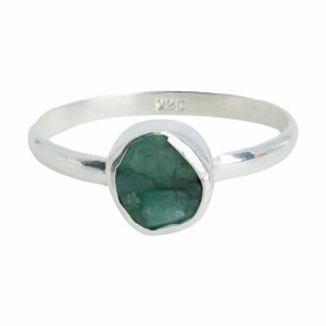 Geburtsstein Ring ungeschliffener Smaragd Mai - 925 Silber