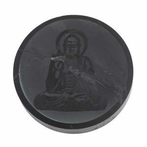 Edelstein Shungit Runde Ladung Untersetzer 5 cm - Buddha