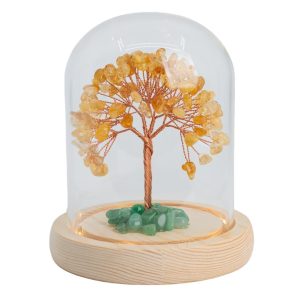 Edelsteinbaum Selbstvertrauen Citrin mit grünem Aventurin im Glas (14 cm)