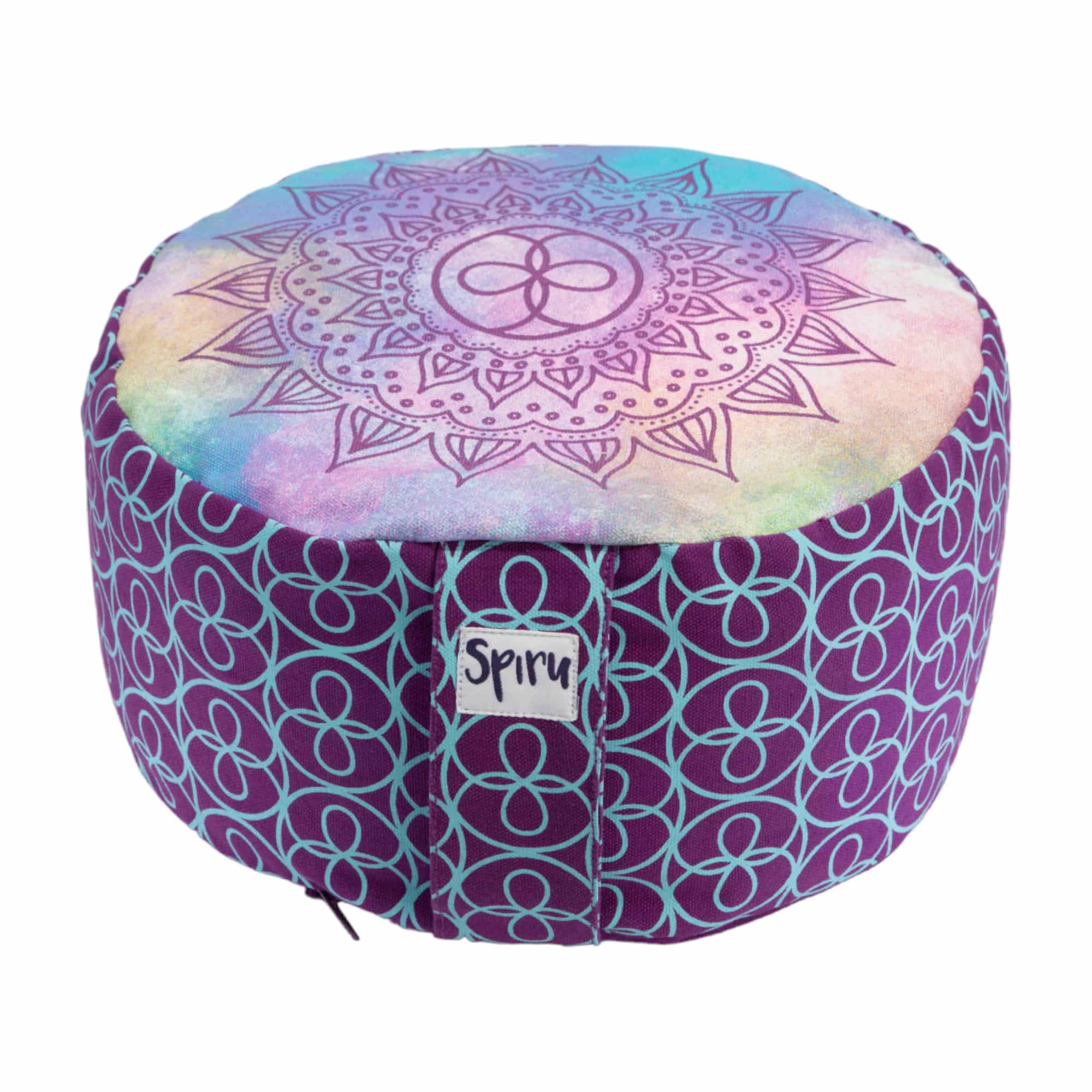 Spiru Meditationskissen rund Baumwolle lila Tie Dye - Mandala - 30 x 15 cm