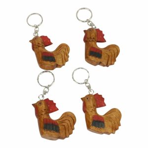 Schlüsselanhänger aus Holz Hähne (4er-Set)